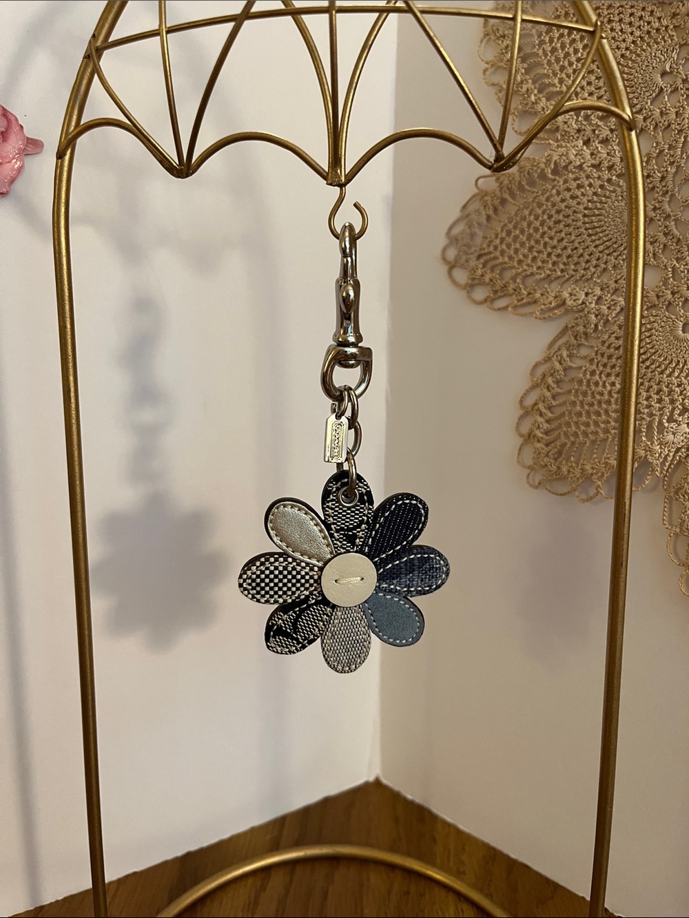 Coach Y2K Floral Keychain Bag Charm - Denim and Cream